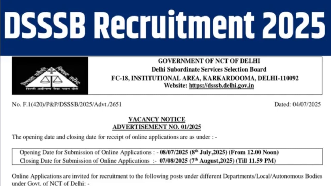 DSSSB 2025 Notification Out 2119 Posts Available – Check Eligibility, Exam Format & How to Appl